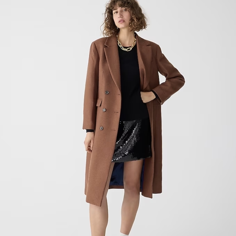 Double-breasted topcoat in Italian melton wool blend, Size 0